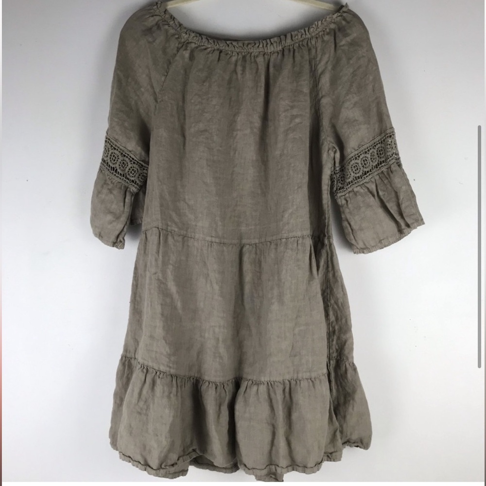 Terzo Millennio 100% Linen Dress with Lace Detail Size L tall